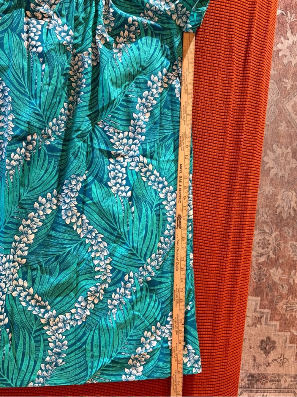 Vintage Hawaiian Women's XL Teal Floral Leaf Midi Dress Mumu - Picture 5 of 5